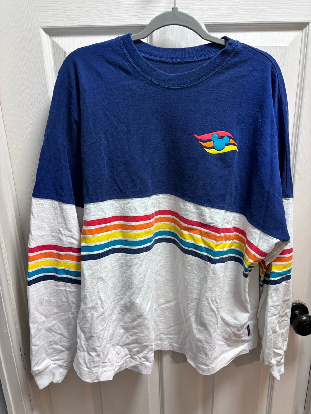 Disney Navy & White Stripe Spirit Jersey  with Colorful Rainbow Accent
